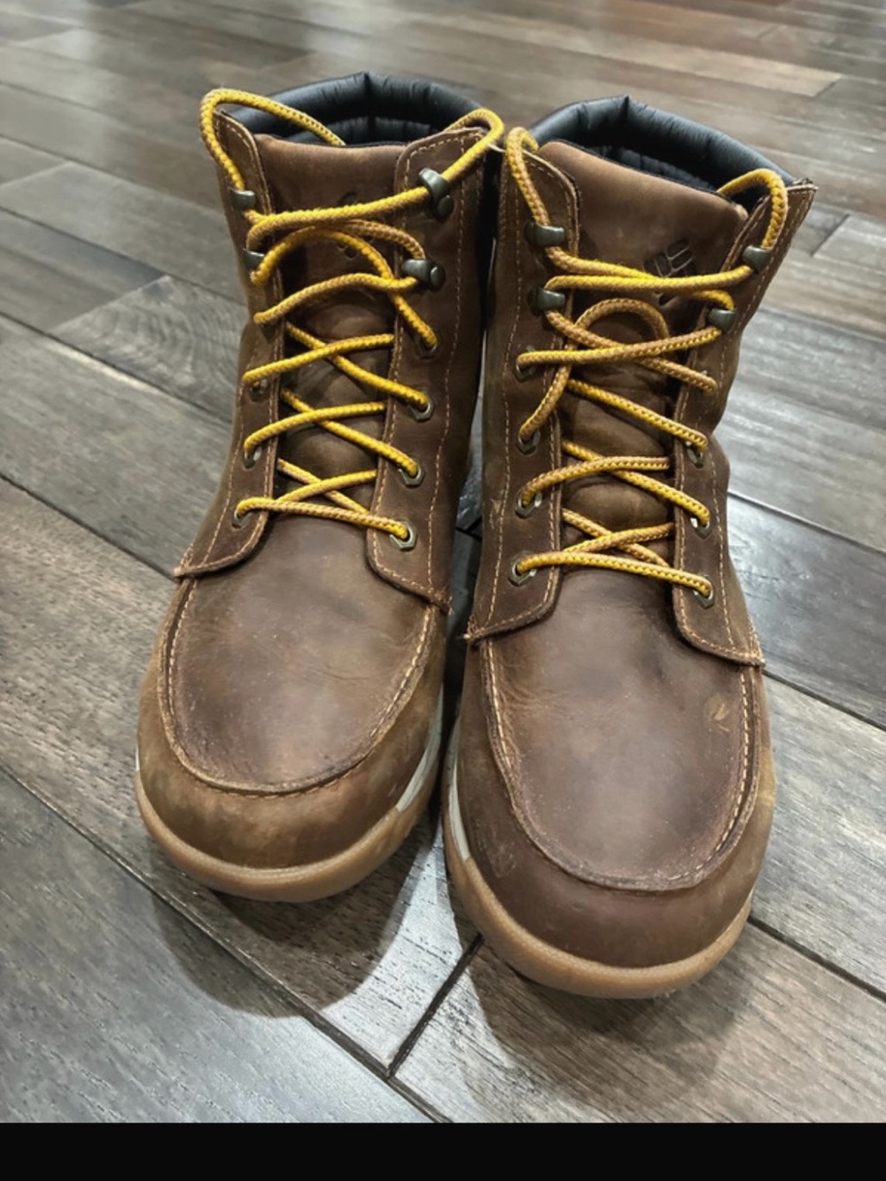 Columbia Brown Leather Work Boots with Yellow Laces